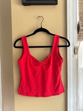 Women's Red Scoop Neck Tank Top with Subtle Front Gather